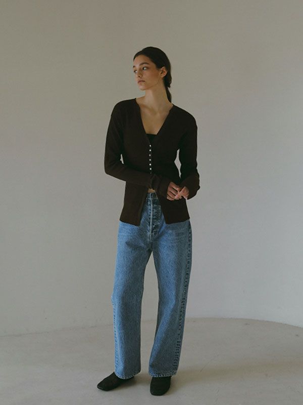 ETRE TOKYO - シアーリブニットカーディガン - ブラウン | ADDICT WEB SHOP