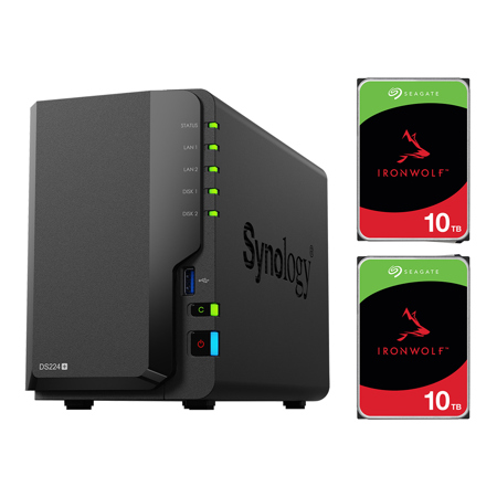 Synology DiskStation DS224+ 2-Bay NAS Enclosure w/2x IronWolf 10TB