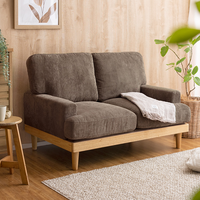 2人掛け ローソファ コーデュロイ 天然木脚 ポケットコイル Felice