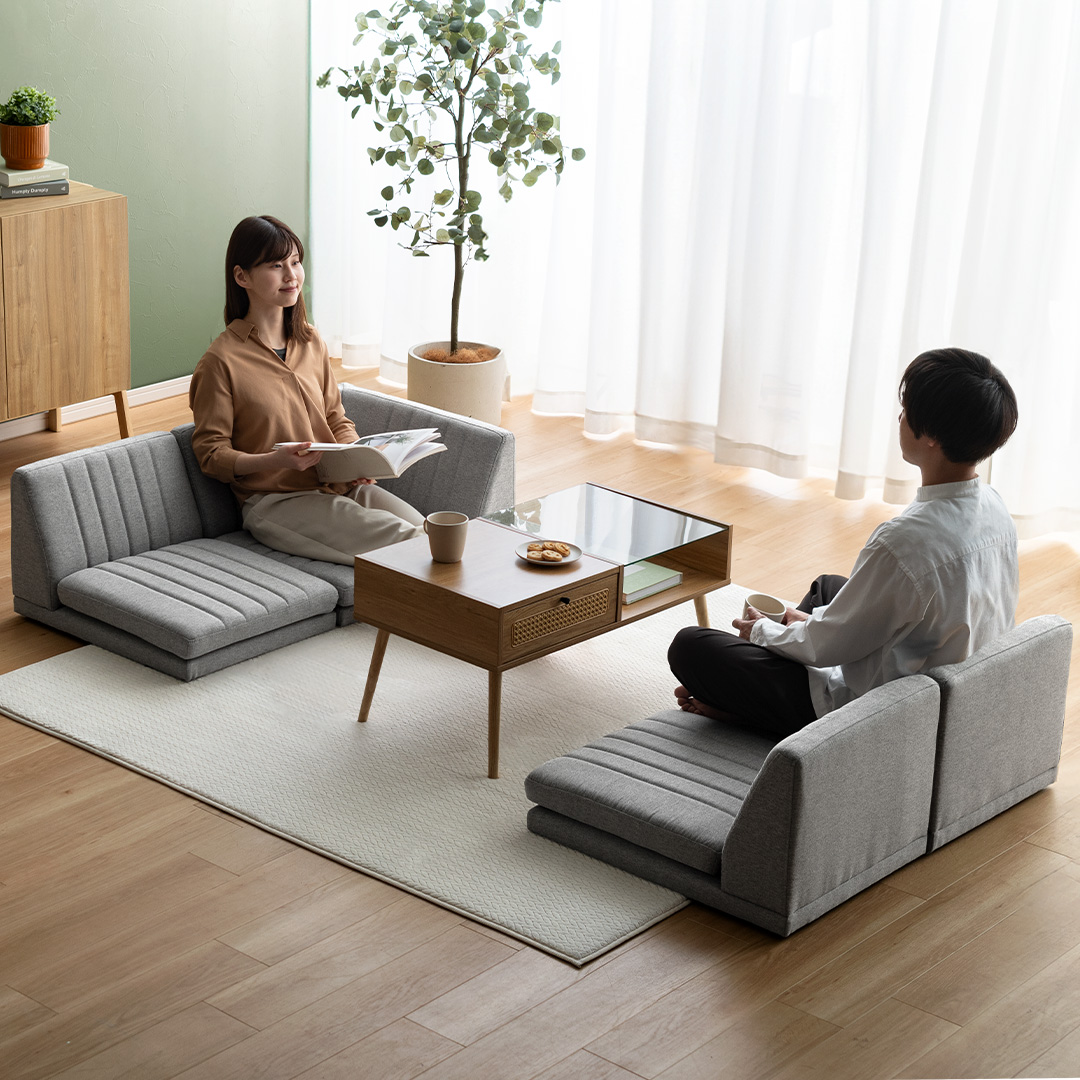 3人掛けフロアソファ ヴィンテージレザー L型 セパレート LEVIN | 家具