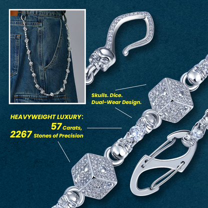 10mm 18K White Gold Skull Dice Luxe Chain & Wallet Chain - Pants