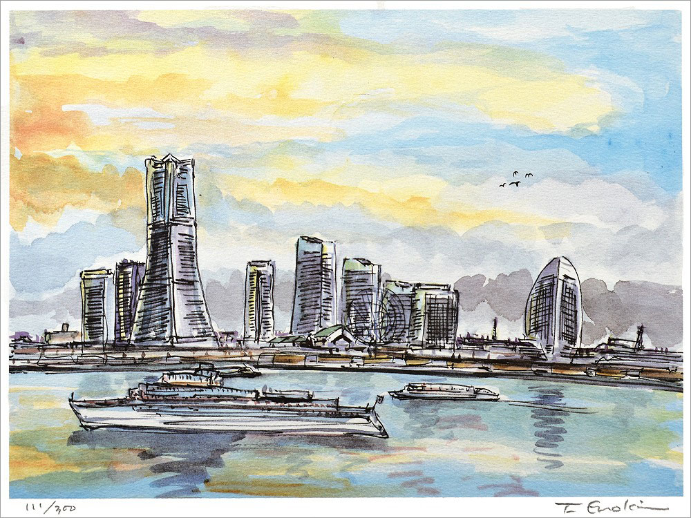 榎木孝明 絵画(版画/リトグラフ) 黄色い空/横浜みなとみらい21 1855