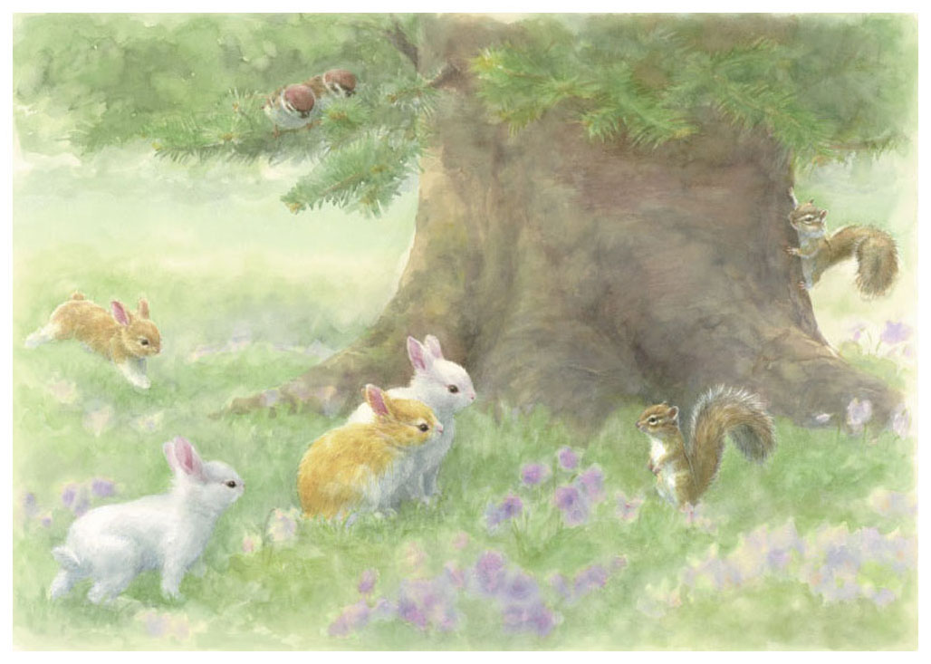 土田穣 絵画 (版画/ジクレー) 「モミの木に集まれ」 7009|アート