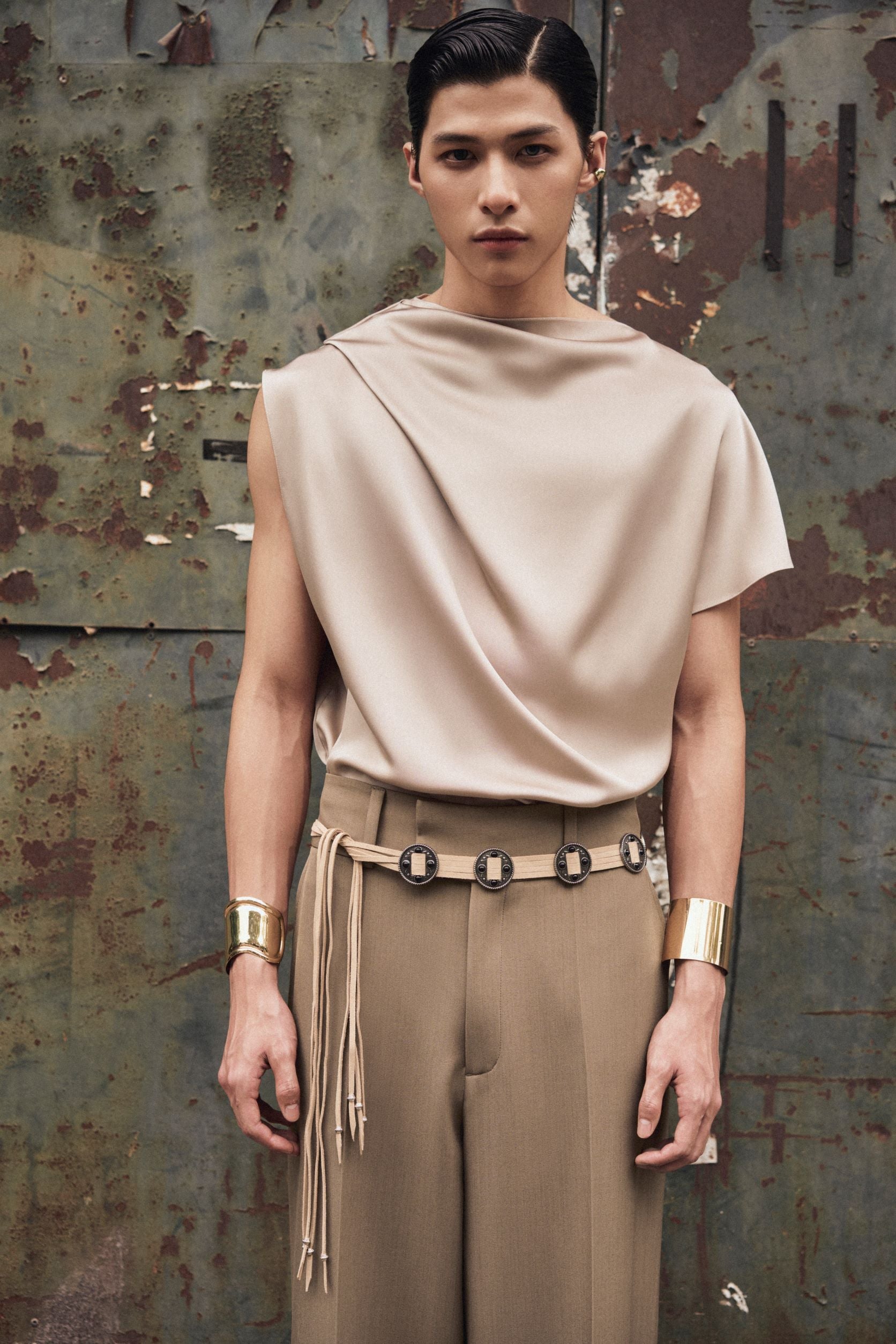 S asymmetric drape tops theredthread