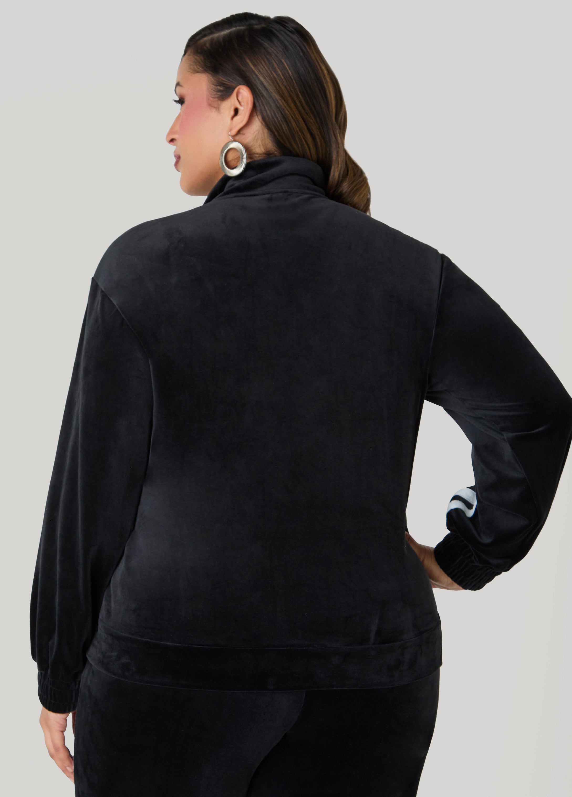 Stripe Trimmed Velour Track Jacket – Ashley Stewart