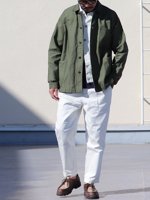 泉州」 ムラ糸 ミリタリー バックサテン カバーオール ジャケット