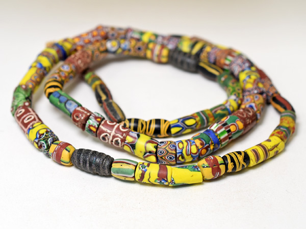 2601】ANTIQUEヴェネチアミルフィオリMixビーズ一連ロング3,とんぼ玉