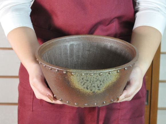 作家鉢 8号 鋲打丸鉢 伊藤光伸作 幅23.5cm×高さ11cm の盆栽を販売