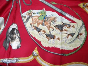 HERMES エルメス カレ90 LE LAISSER COURRE 狩猟 犬 馬 動物柄 大判