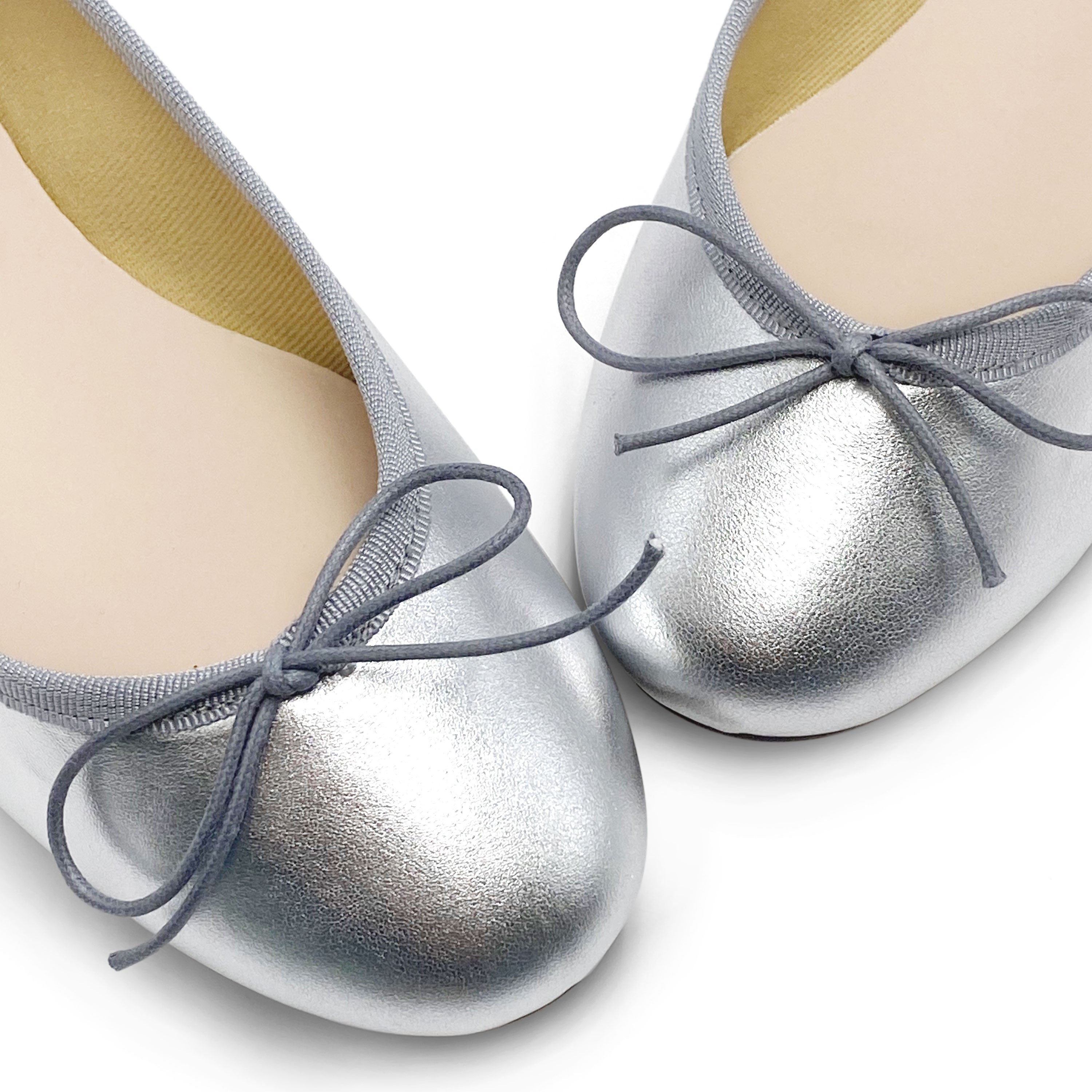 Silver metallic leather ballet flats