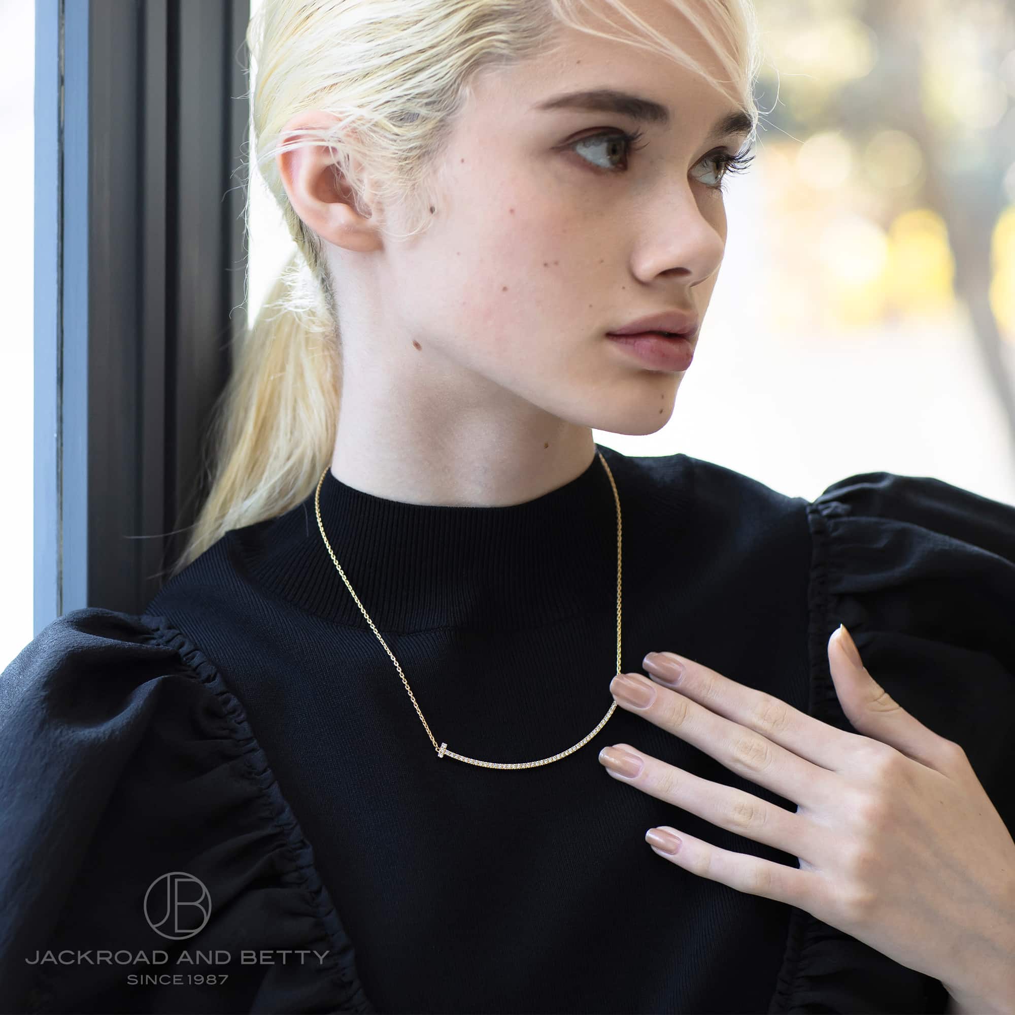 Tスマイルペンダント ネックレス ダイヤモンド YG エクストララージ