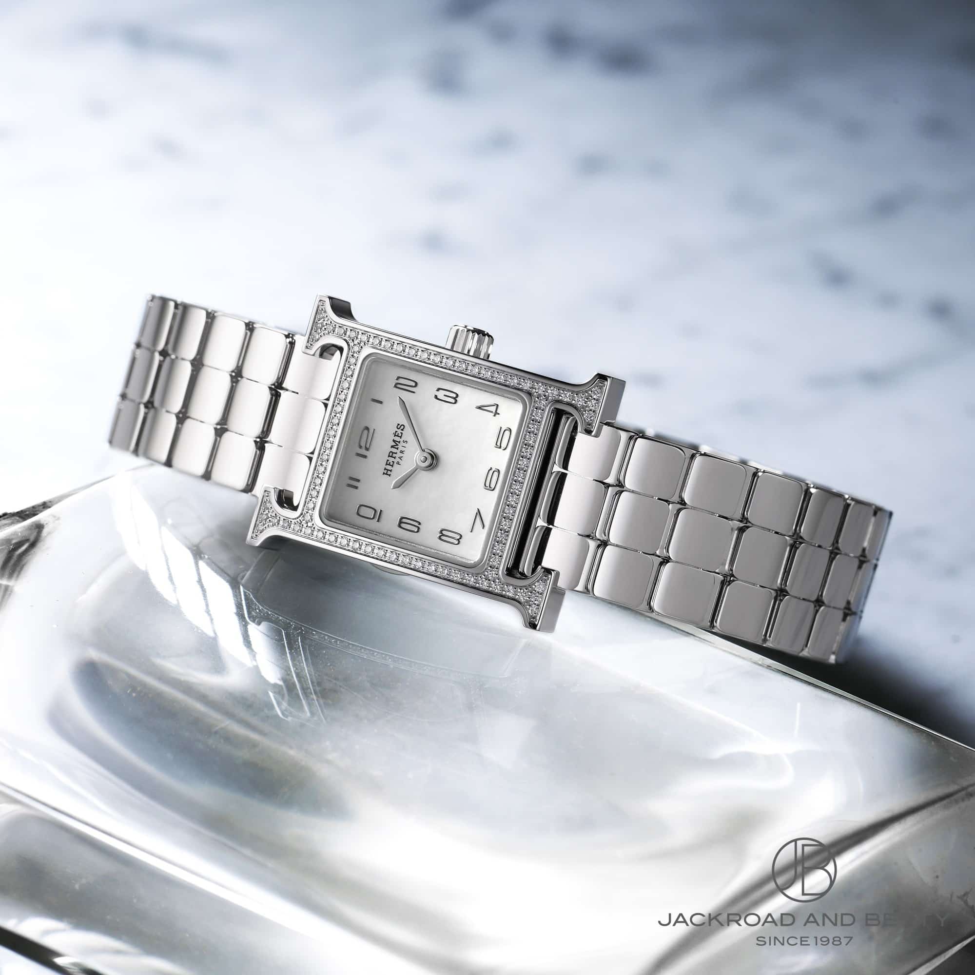 美品】エルメス Hウォッチ ミニ 11ダイヤ クロコベルト ホワイト