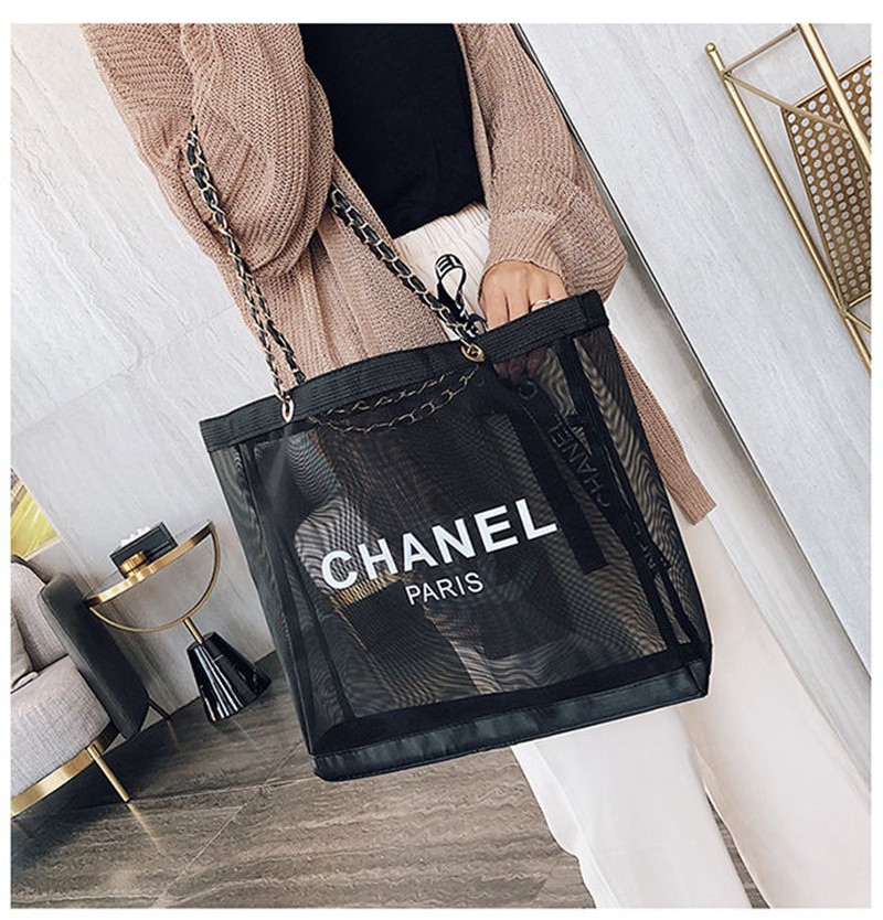 シャネルメッシュバッグ 夏用 トート ショルダーバッグ Chanel 黒白