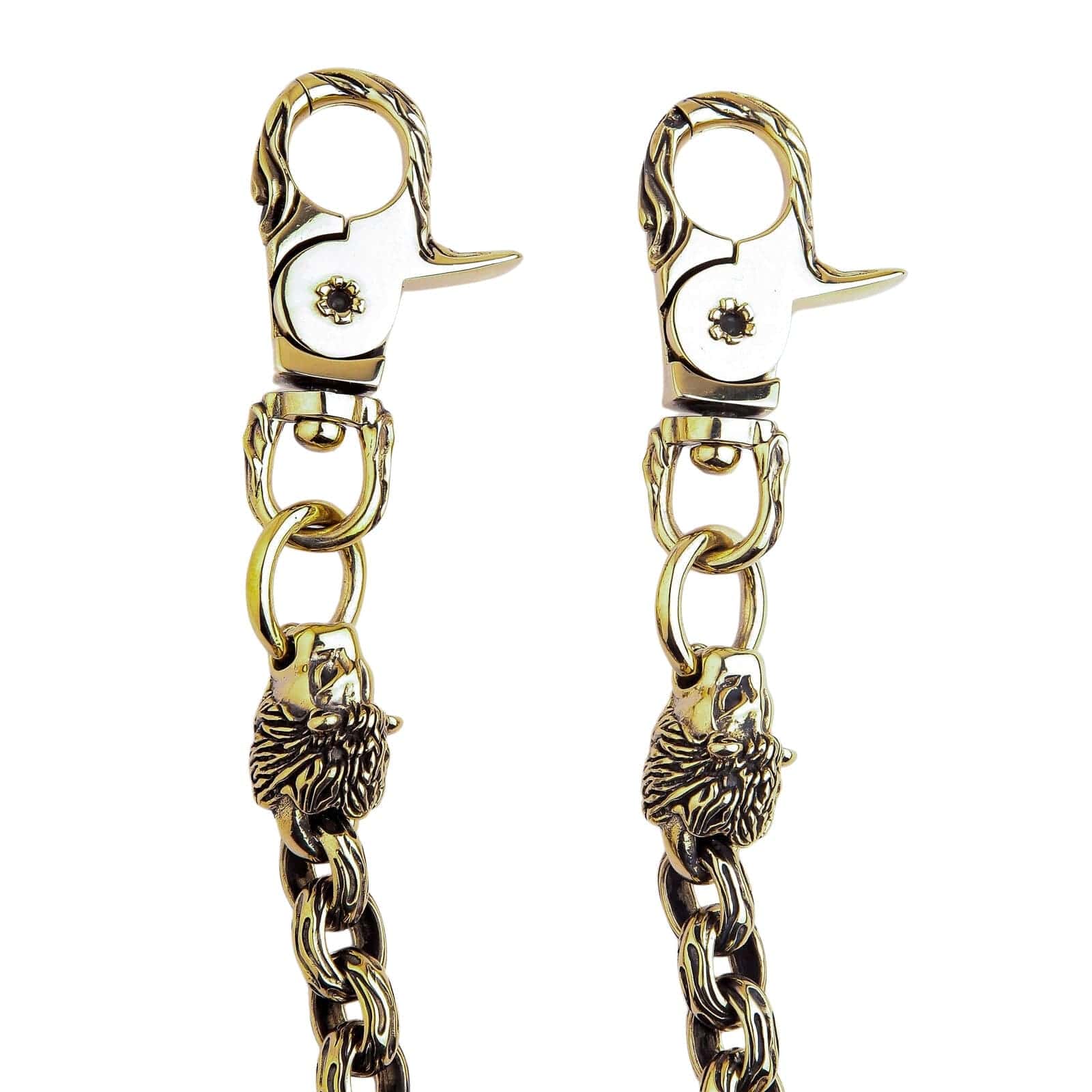 Solid Brass Lion Head Wallet Chain — 216g | Bikerringshop