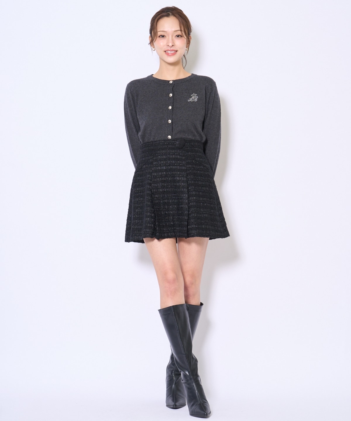 デニムライクタックフレアスカート