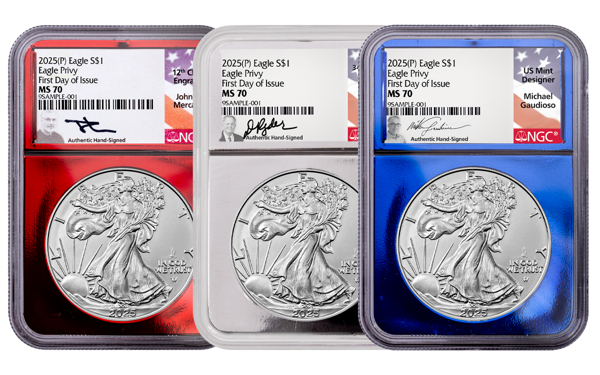 2025-W $1 1-oz Silver Eagle 2-pc Set NGC MS70-PF70 First Day of