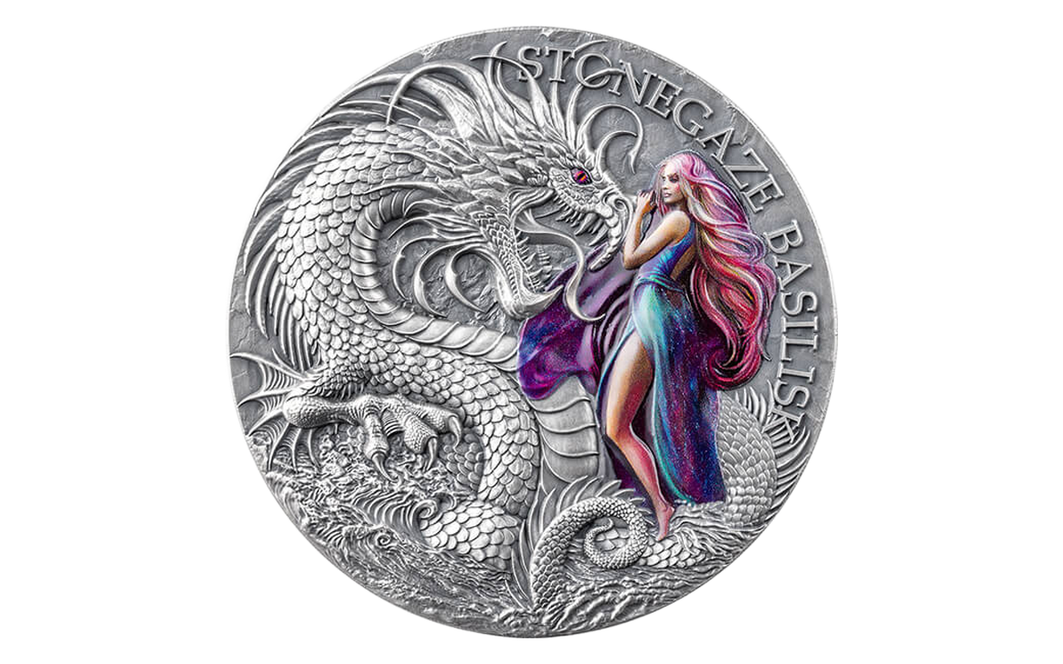 2022 Fiji $1 1-oz Silver Welsh Dragon Ultra High Relief Antiqued