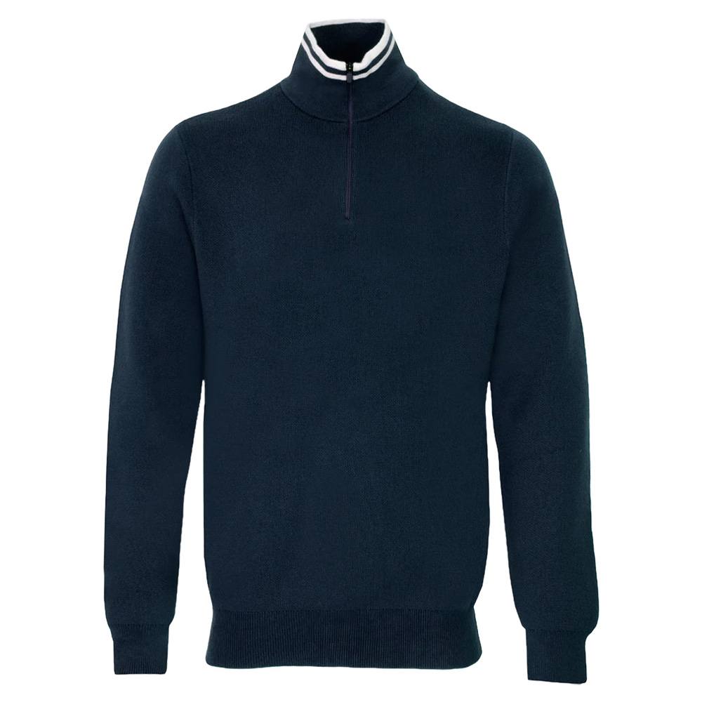 Malbon Evergreen Sorrel Knit 1/4 Zip Golf Pullover Navy - FW24 Men