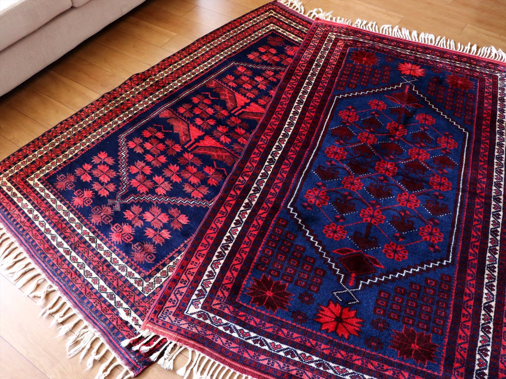 ヤージベディル トルコ絨毯/トライバルラグ191×113cm ブルー＆レッド