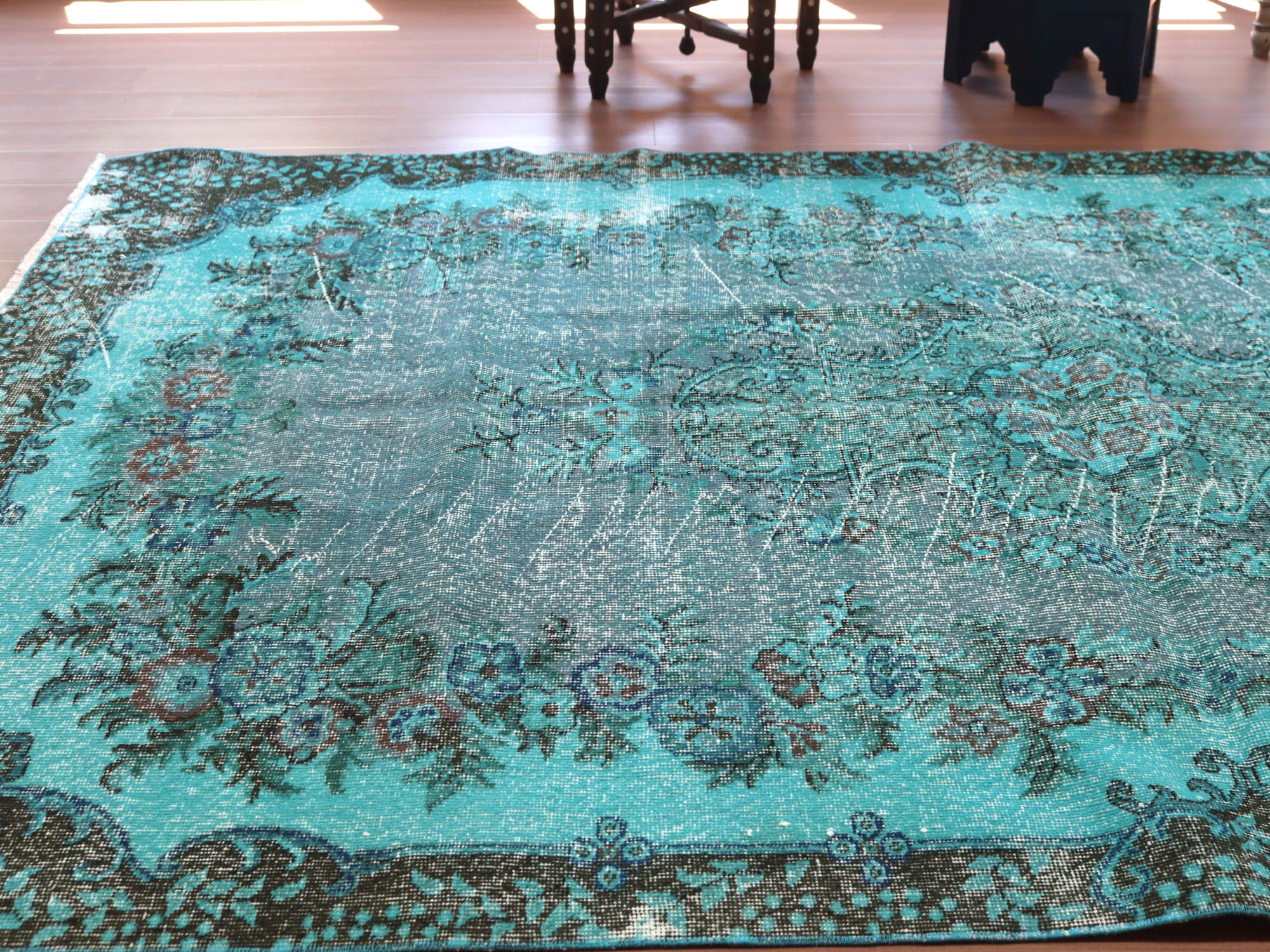 オーバーダイド ヴィンテージラグ ターコイズブルー265×175cm トルコ