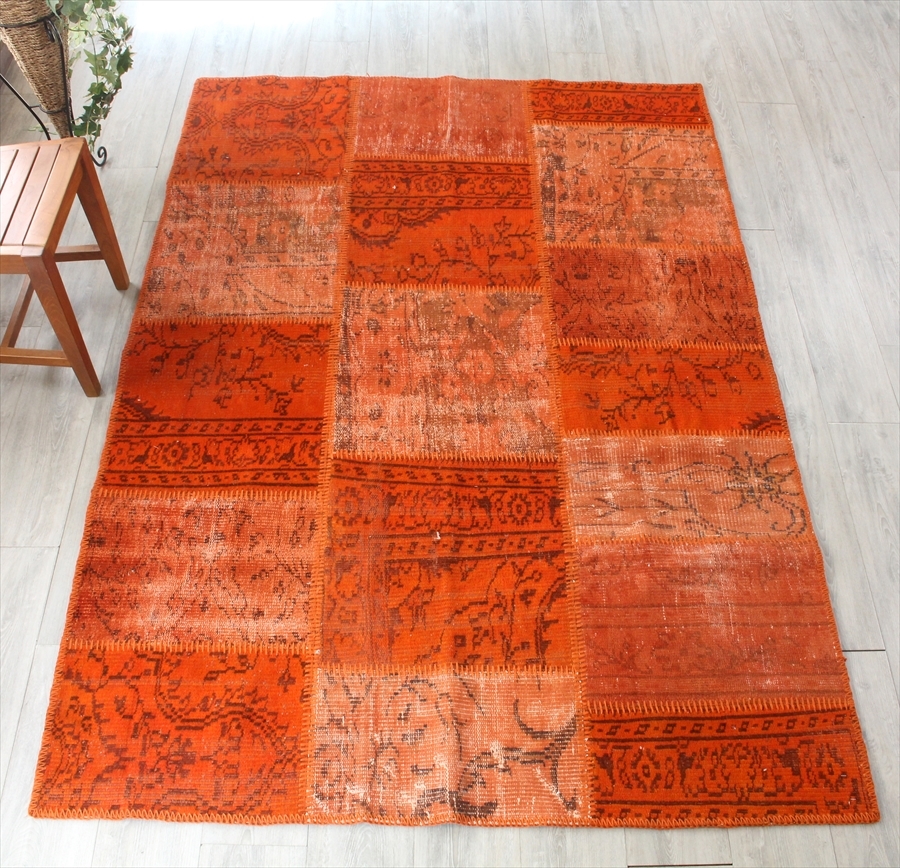 リサイクル・パッチワークラグ222×152cm オレンジ/カリヨラサイズ