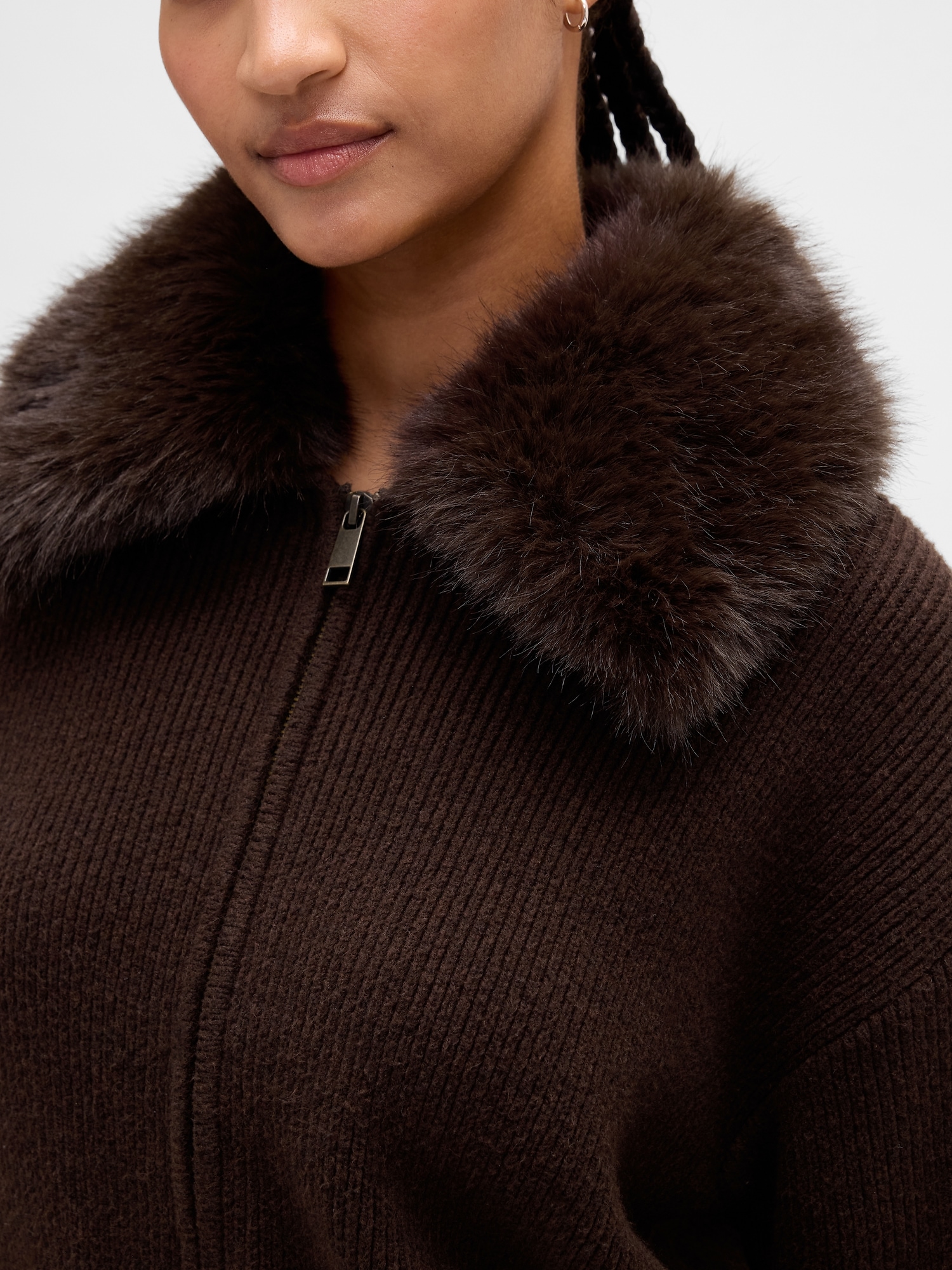 CashSoft Faux-Fur Collar Zip Cardigan Sweater | Gap