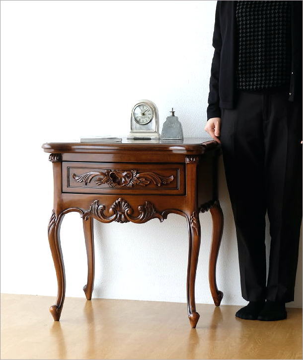 サイドチェスト マホガニー 木製 ウッド 電話台 花台 天然木 ベッド
