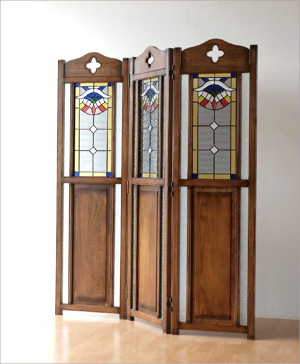 パーテーション おしゃれ 間仕切り 衝立 木製 無垢材 アンティーク 3連