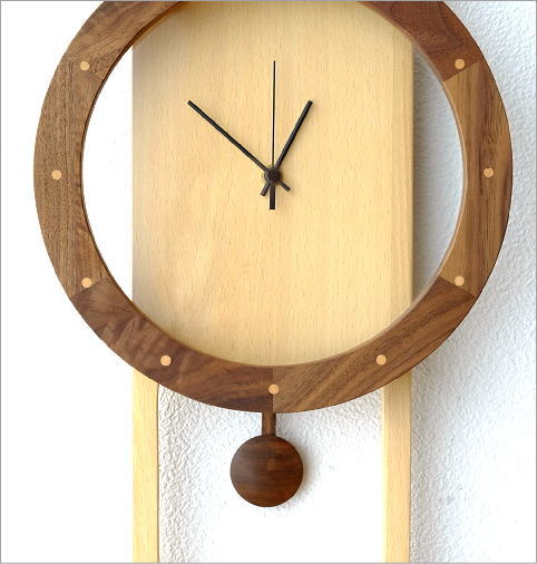 掛け時計 振り子 木製 おしゃれ 天然木 無垢 文字盤なし デザイン