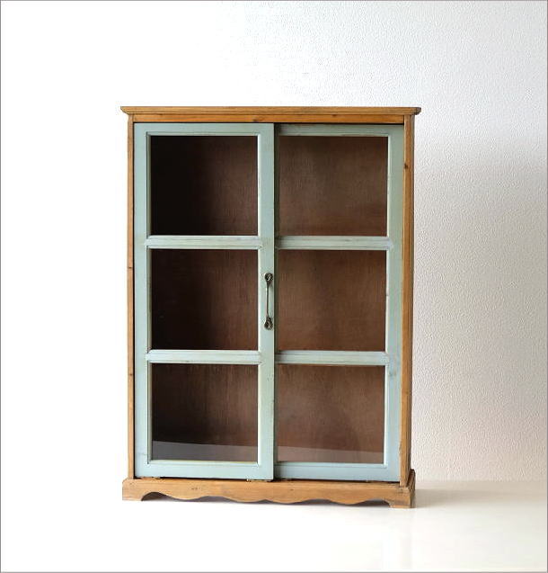 キャビネット 引き戸 ガラス扉 木製 スリム 薄型 完成品 かわいい