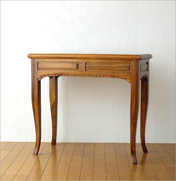 デスク 机 チーク 無垢材 天然木 猫脚 幅80 奥行40 チークコンソール