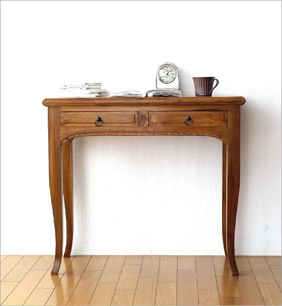 デスク 机 チーク 無垢材 天然木 猫脚 幅80 奥行40 チークコンソール