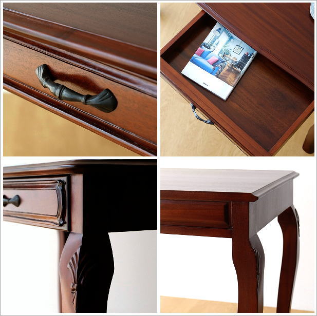 デスク 机 マホガニー 無垢材 猫脚 アンティーク調 クラシック