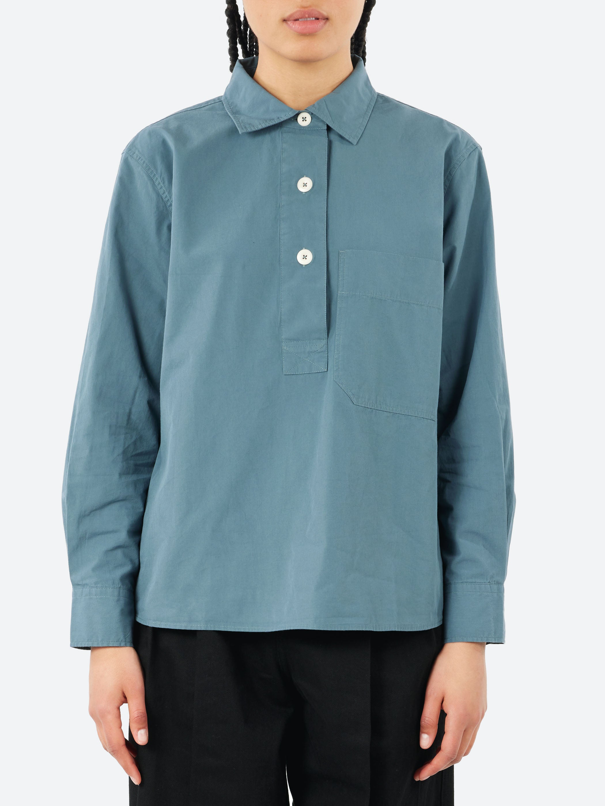 Margaret Howell - MHL Big Pocket Swing Shirt in Mineral Blue