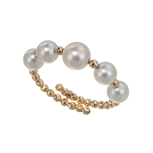 GSTV K18YG 越物 アコヤ真珠 無調色 フリーリング P 約4.0-5.0mm 8～17号