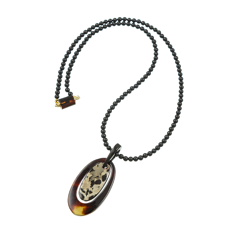 GSTV 本べっ甲 天然水もく オニキス丸玉 ペンダントネックレス 約45cm