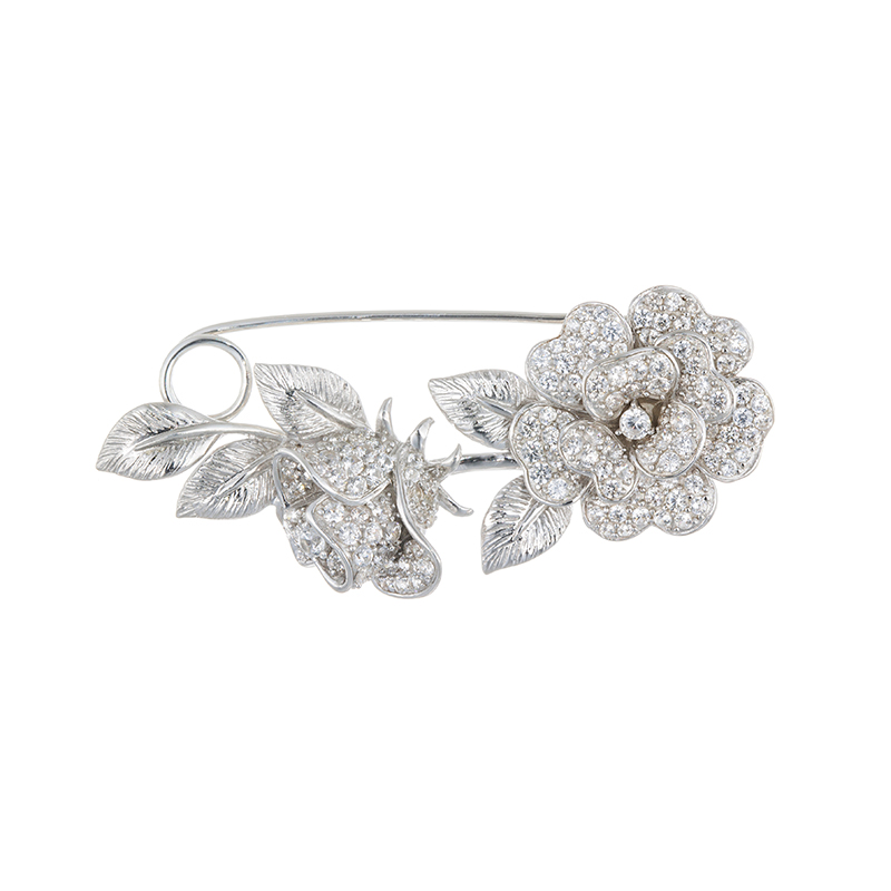 GSTV パラジウムシルバー950 天然ホワイトジルコン Mia ブローチ ZI 約