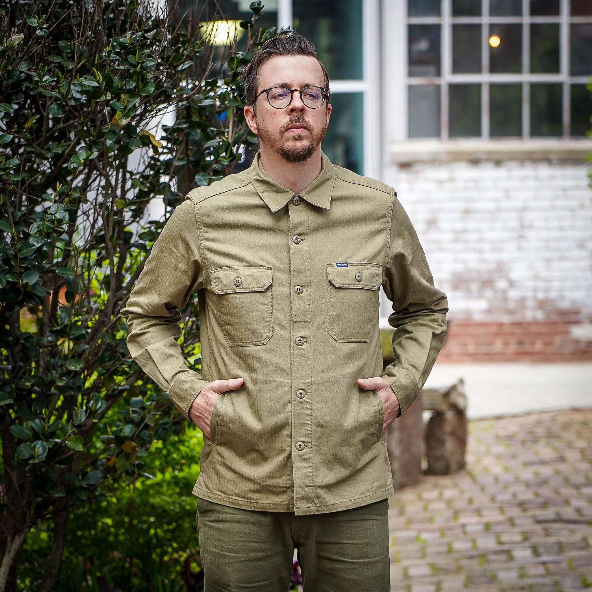 Iron Heart IHSH-385-BEI 9oz Herringbone Military Shirt - Beige