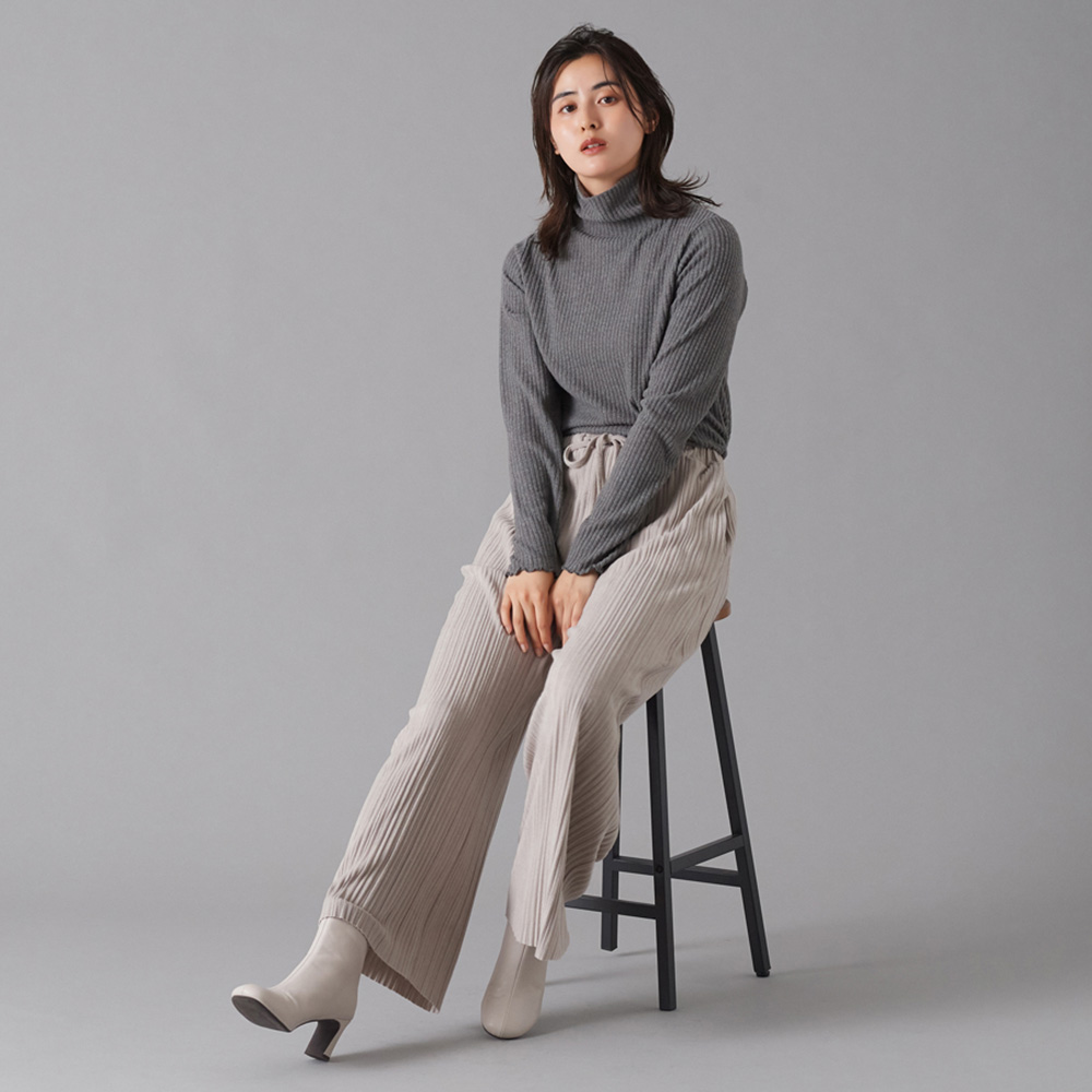 ワイド】ベルベット調プリーツパンツ【SALE】 FTYL28 :レディース