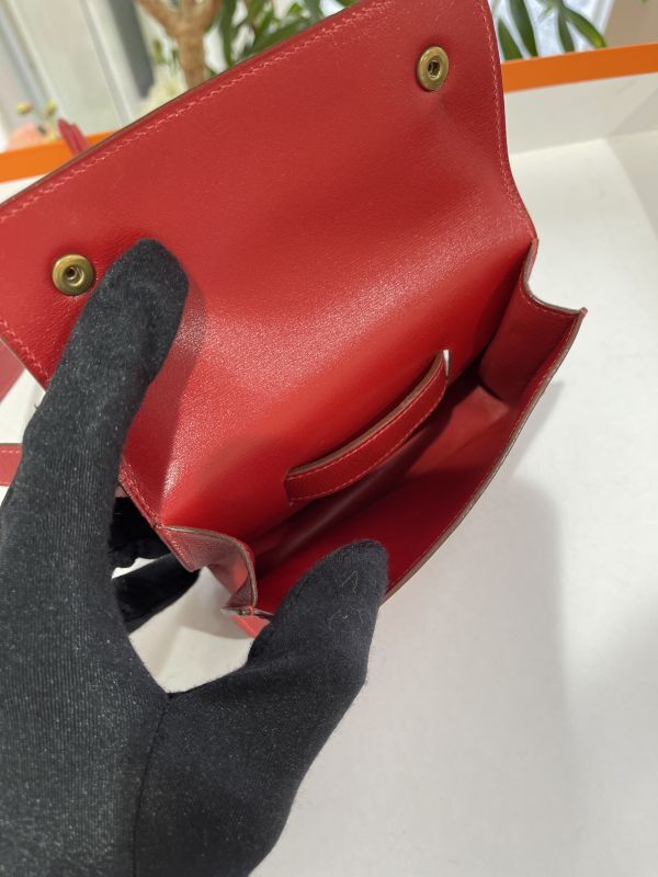 美品】HERMES エルメス ポシェットグリーン ボックスカーフ ルージュ