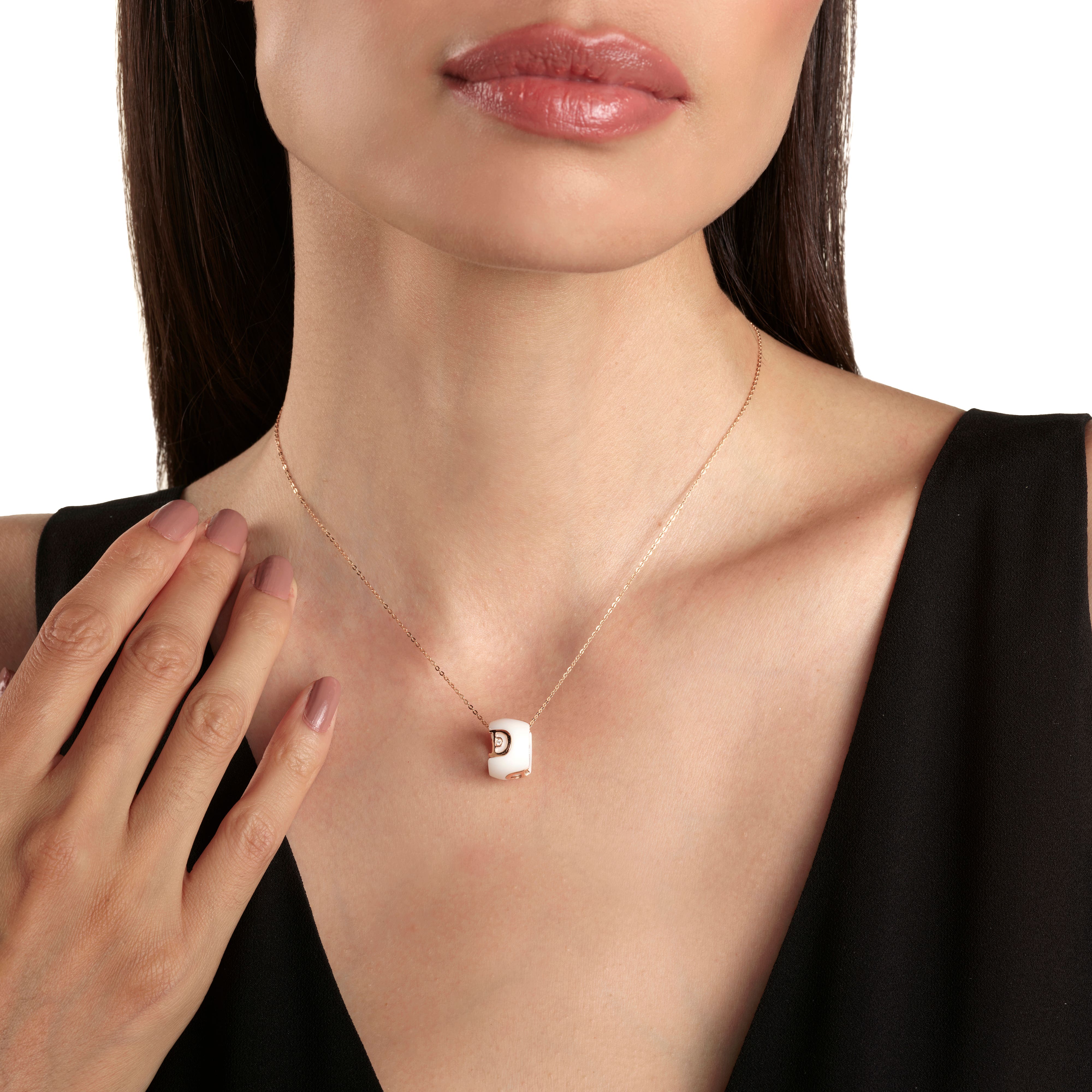 セラミック、ピンクゴールド、ダイヤモンド ネックレス - Damiani D.ICON