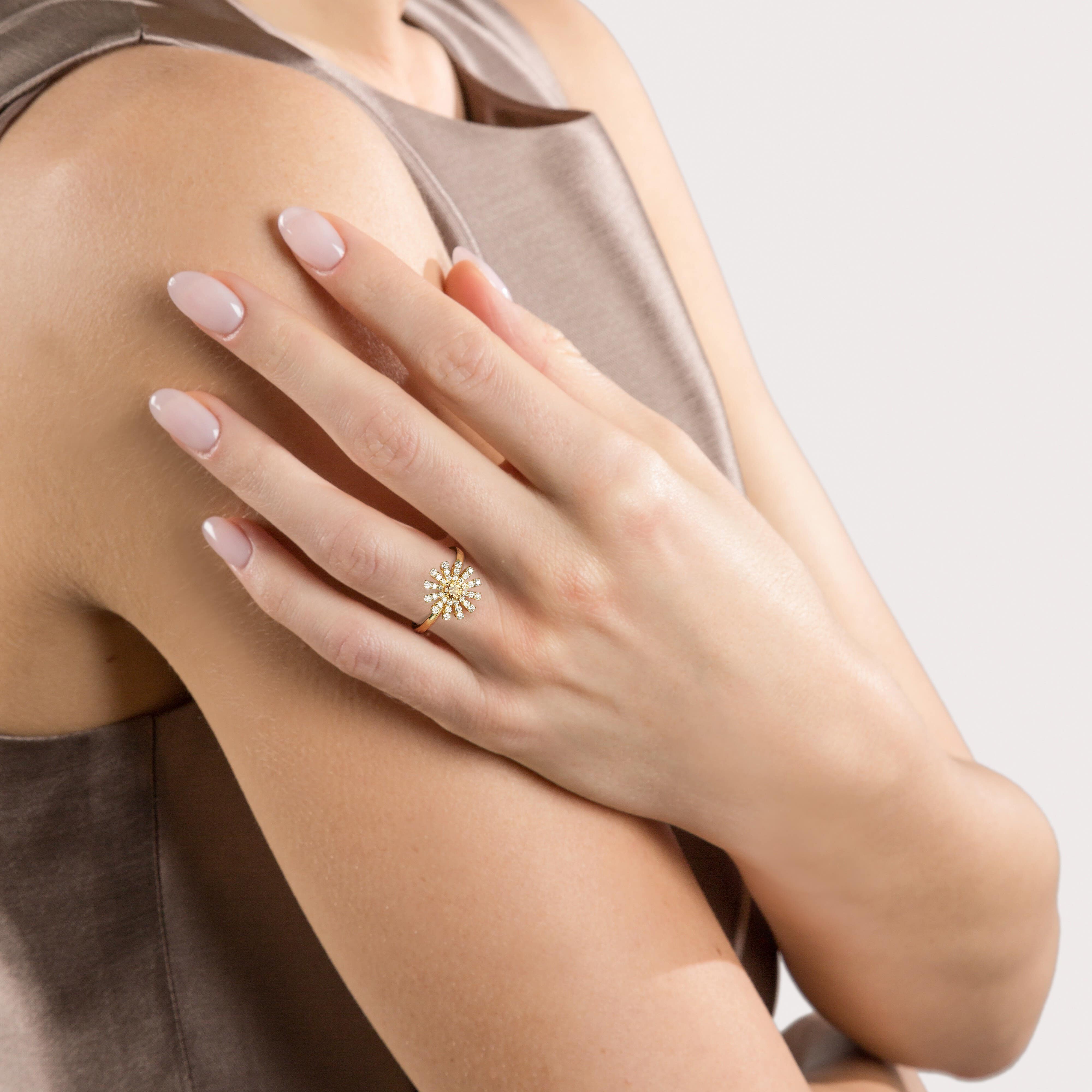 イエローゴールド、ダイヤモンド（複数）、シトリンリング 12mm