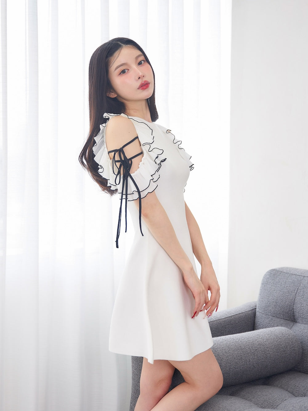 フリルリボンニットミニワンピース – Darich (ダーリッチ)