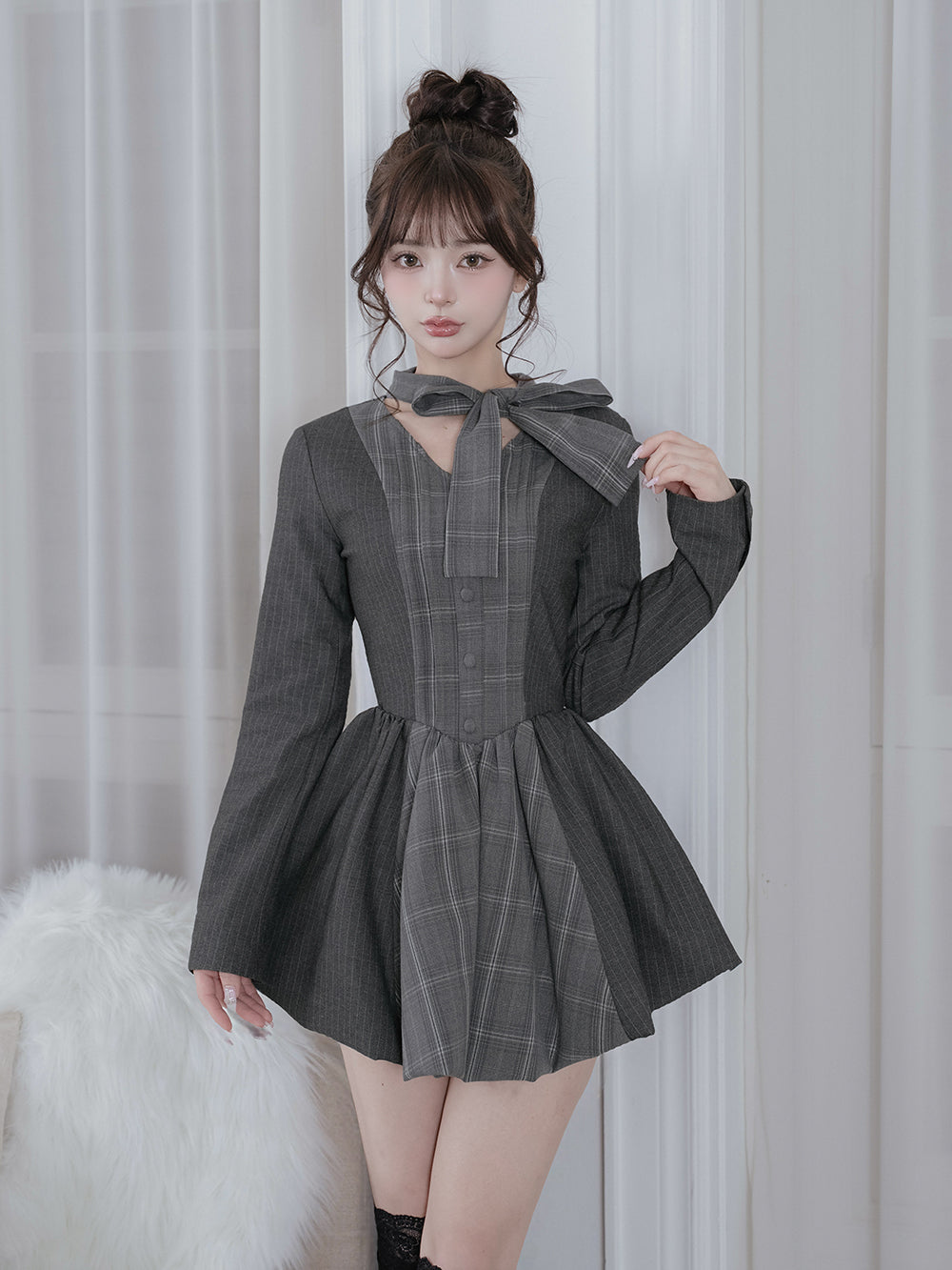 チェックストライプバルーンミニワンピース – Darich (ダーリッチ)