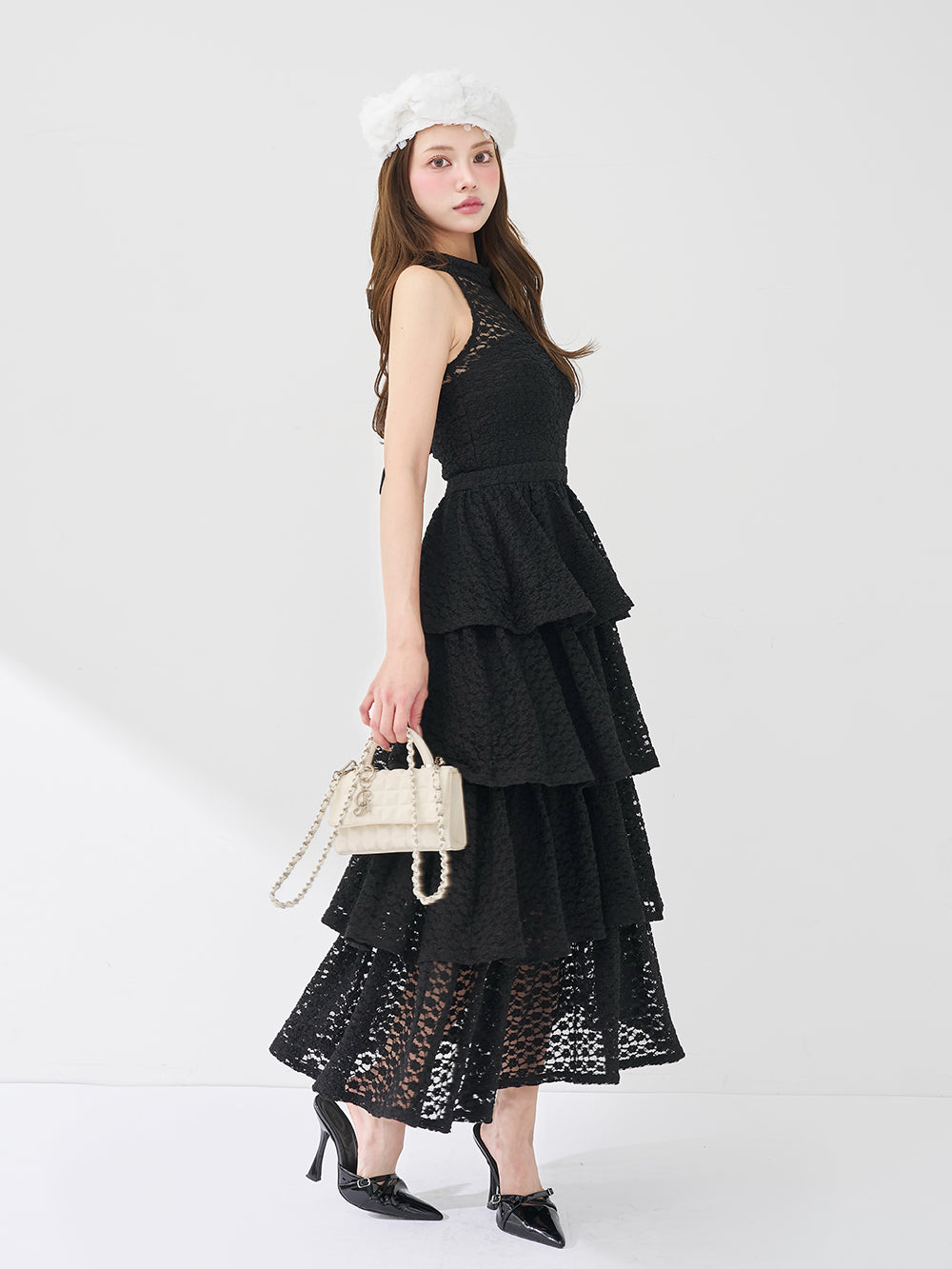 バックリボンフラワーレースティアードロングドレス – Darich (ダーリッチ)