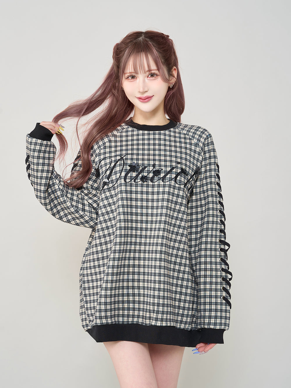 ニットレイヤードチェックミディワンピース – Darich (ダーリッチ)