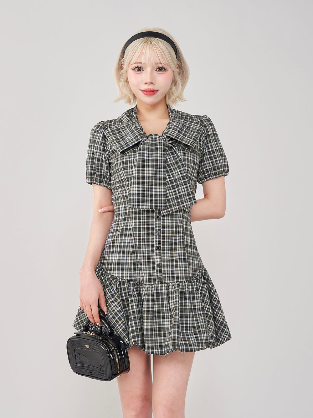 ビッグリボンバルーンチェックミニワンピース – Darich (ダーリッチ)
