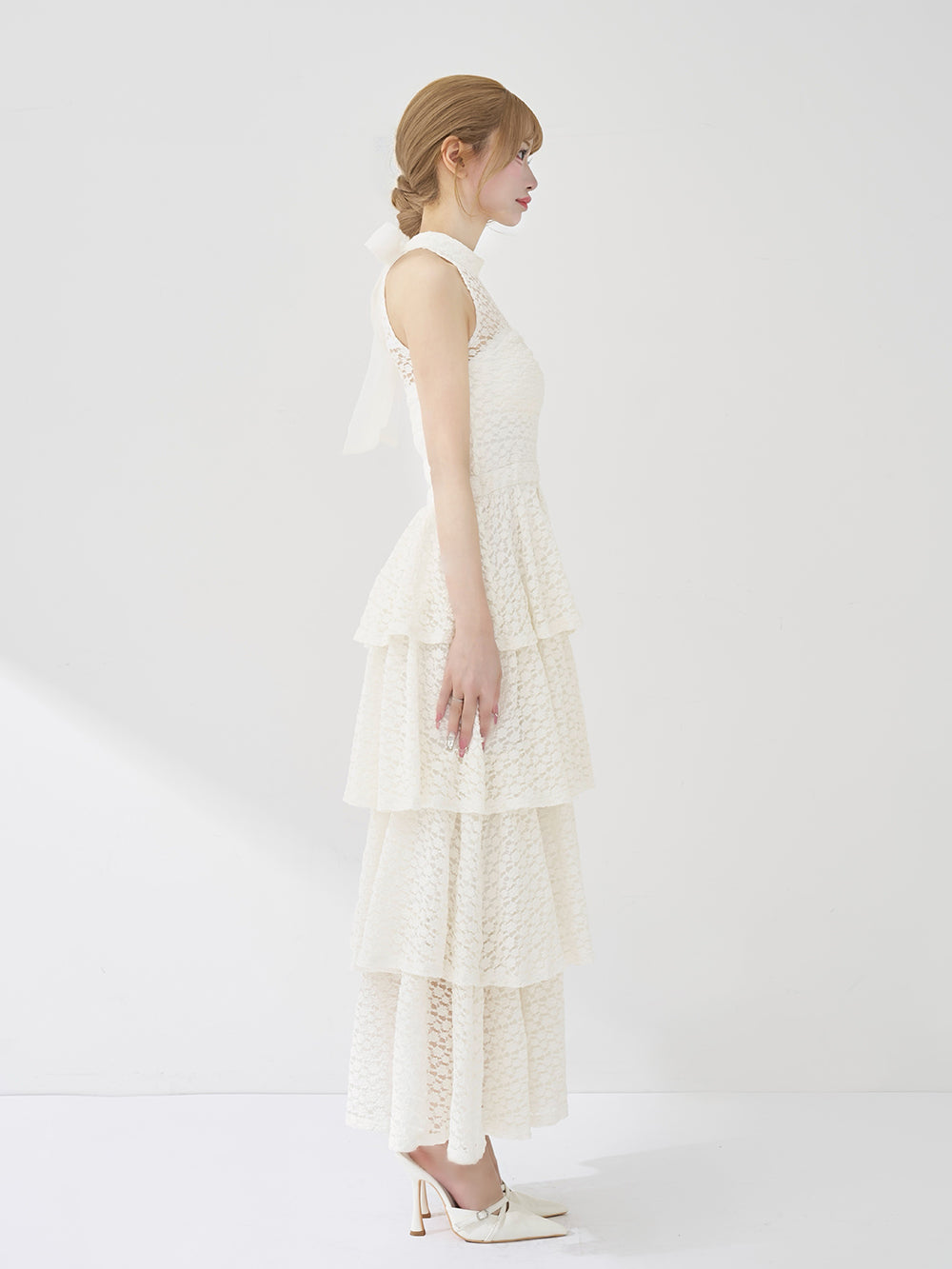 バックリボンフラワーレースティアードロングドレス – Darich (ダーリッチ)