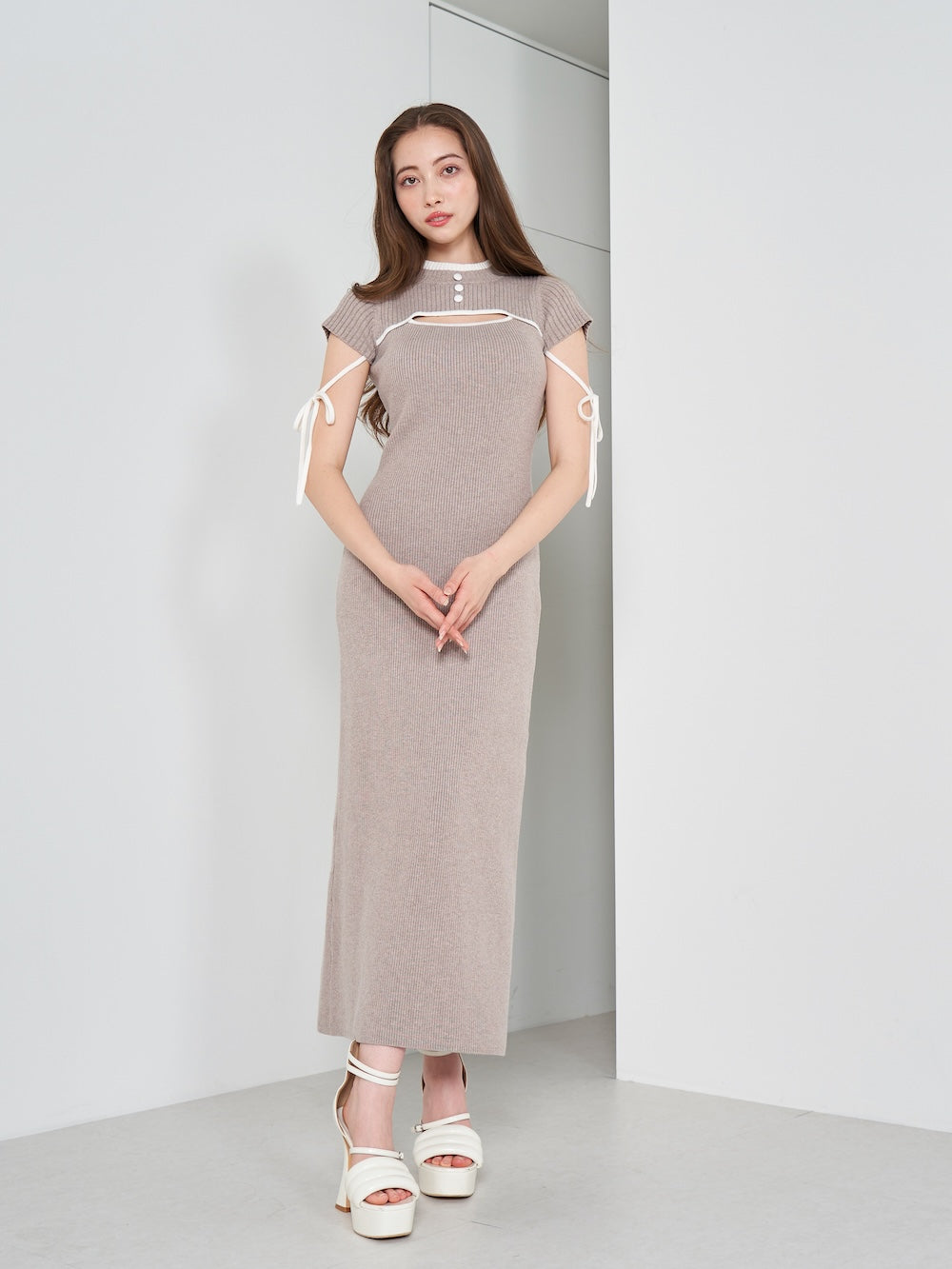 パイピングリボンデザインニットロングワンピース – Darich (ダーリッチ)