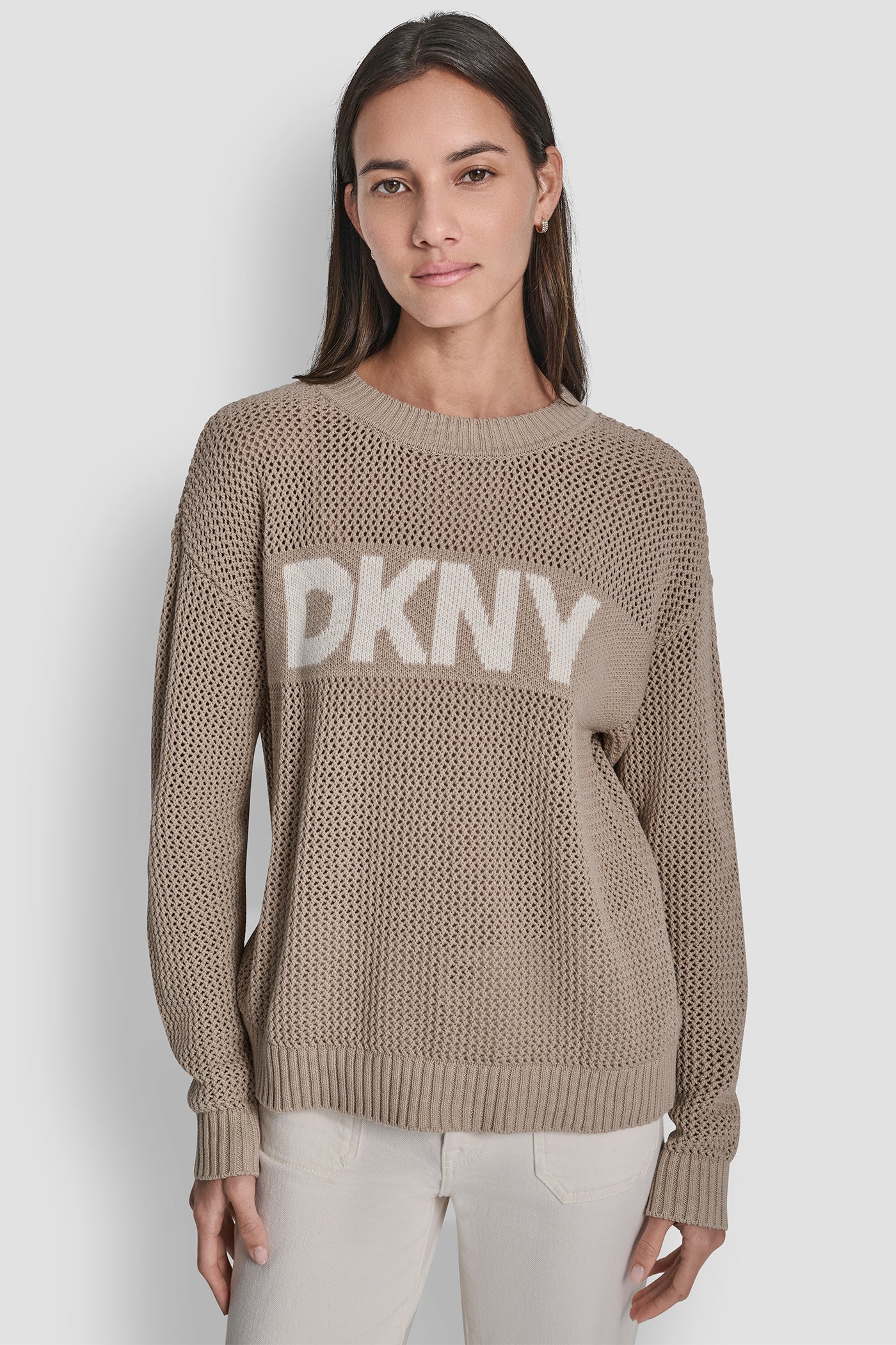 Crew Neck Pointelle Logo Sweater | Sweater | DKNY